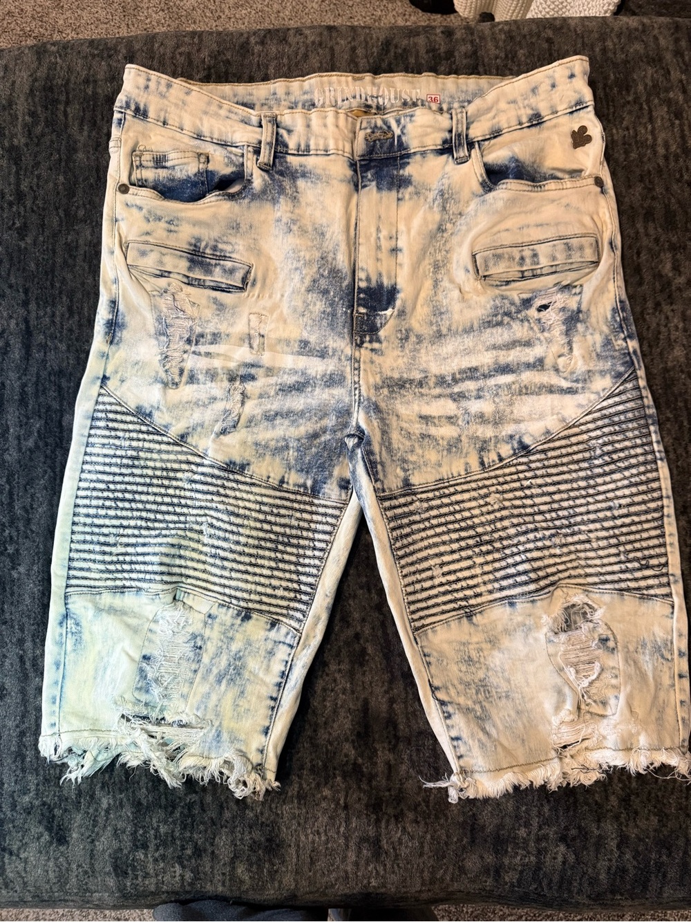 Grindhouse Men's Acid-Wash Distressed Denim Shorts - Light Blue